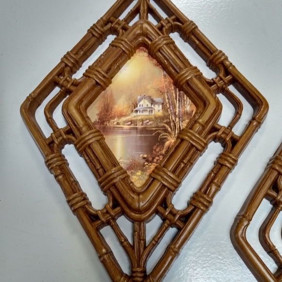 Homco Diamond shape faux wicker wall plaques - Picture 3 of 8